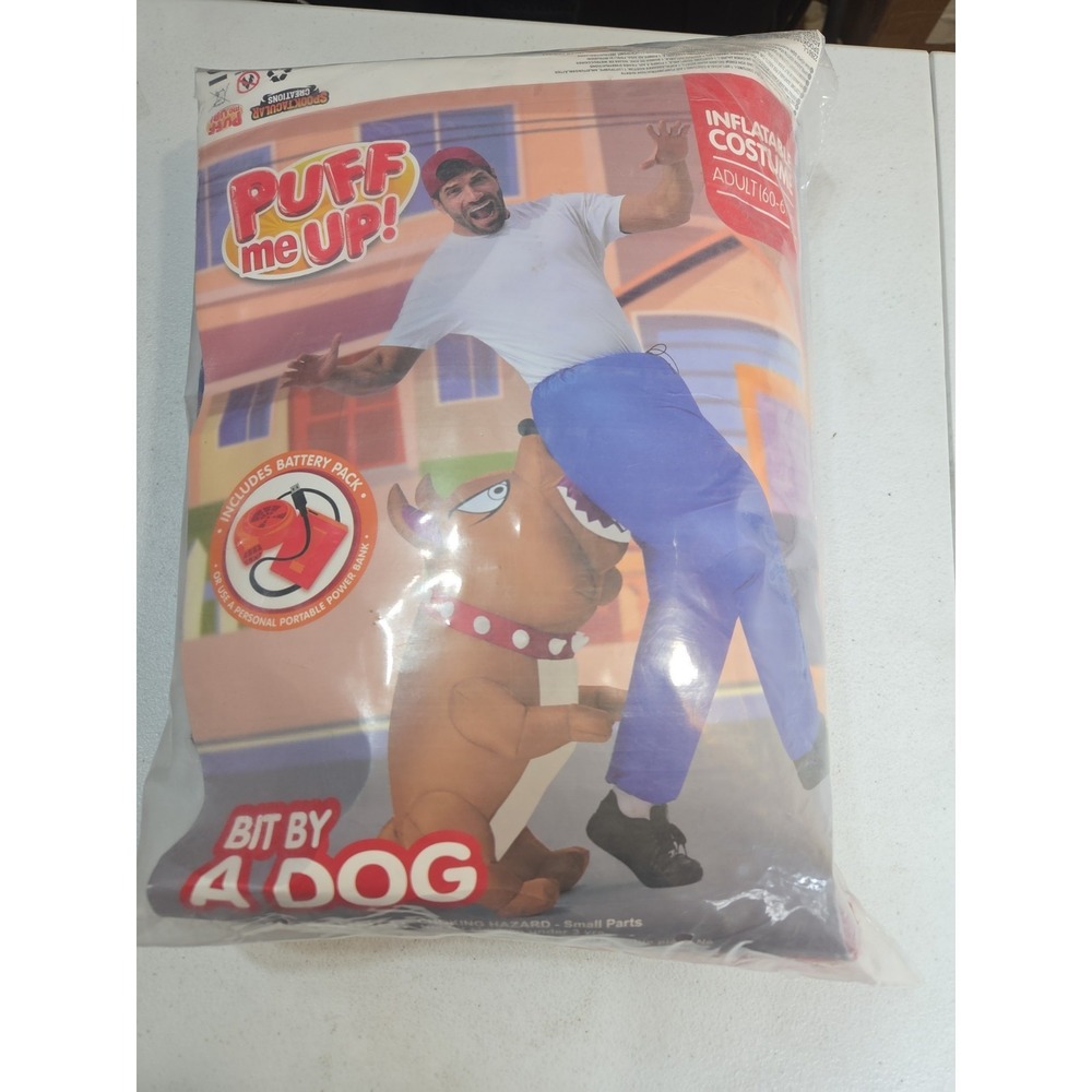 Puff Me Up Bit By A Dog Inflatable Adult Costume 60-67" Halloween w/ Fan Battery